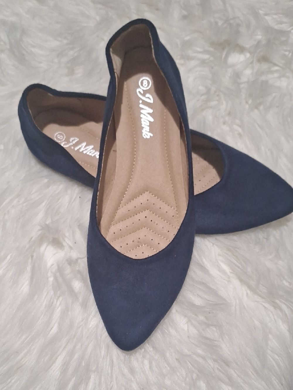 Women's Pointed Navy Suede Flats with Cushioned Insole